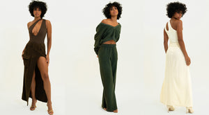 Model highlighting the Aspen Collection in multiple colors | Luxury Loungewear 