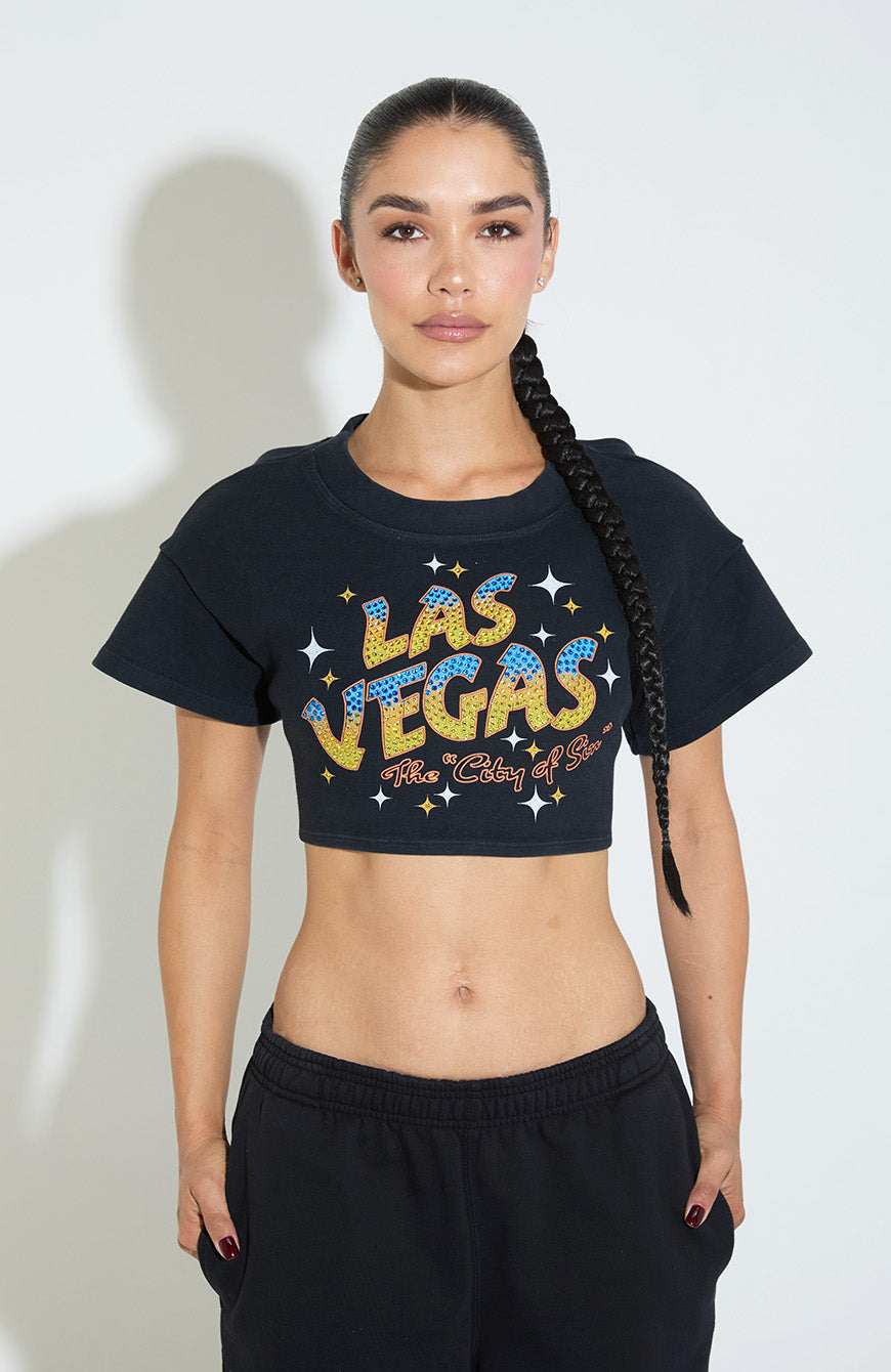 Juicy Backless Rib Crop / Black / Las Vegas