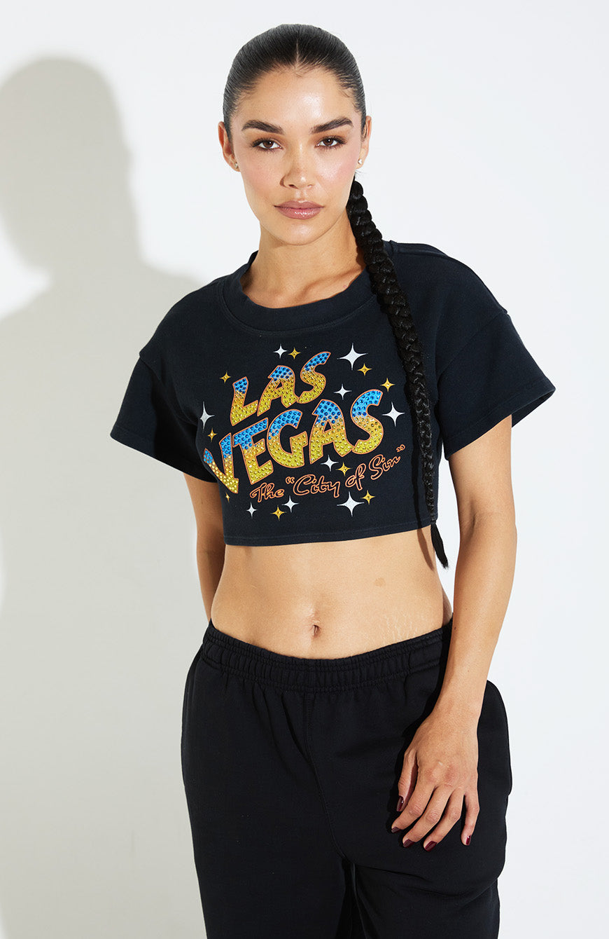 Juicy Backless Rib Crop / Black / Las Vegas