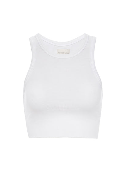 White Classic Crop Tank showcased individually, highlighting its clean look and soft fabric.