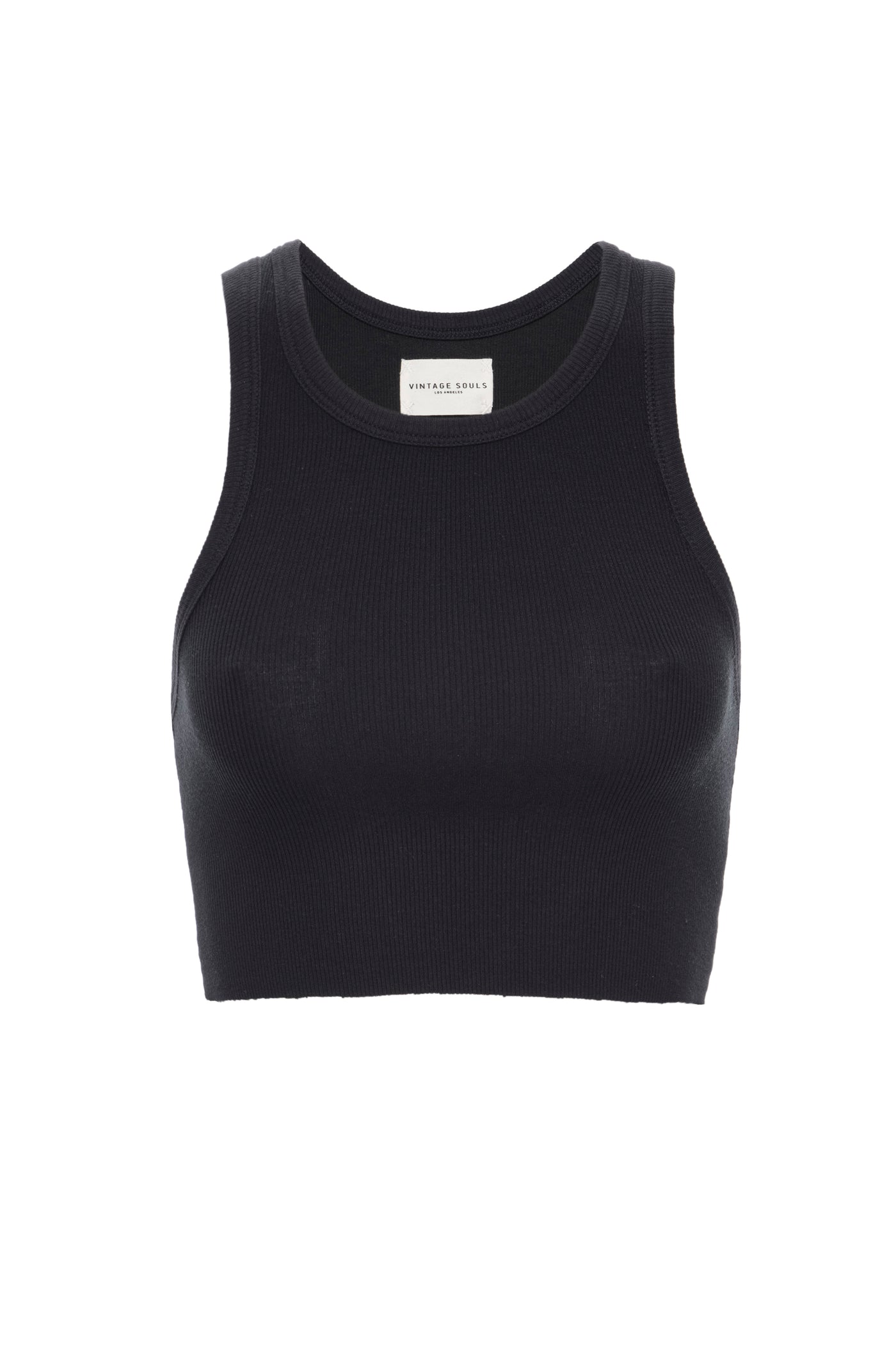 Classic Crop Tank in Black displayed solo, showcasing its sleek design and ultra-soft texture.