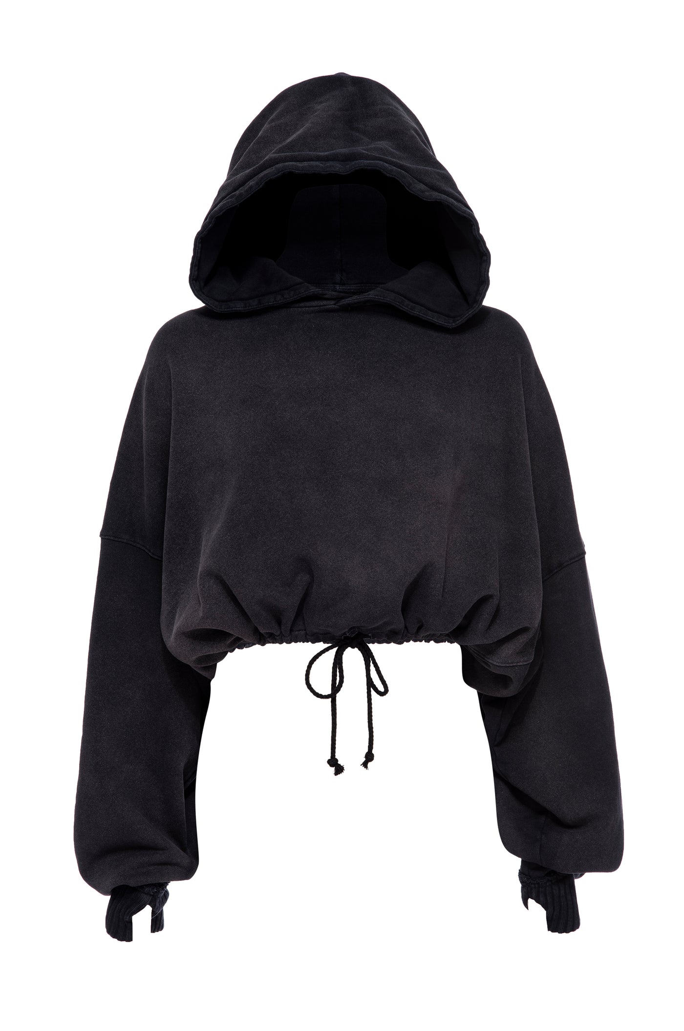 Front of Free Spirit Flashdance Hoodie including drawstrings. 